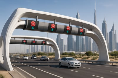 Modern toll gate on a Dubai highway